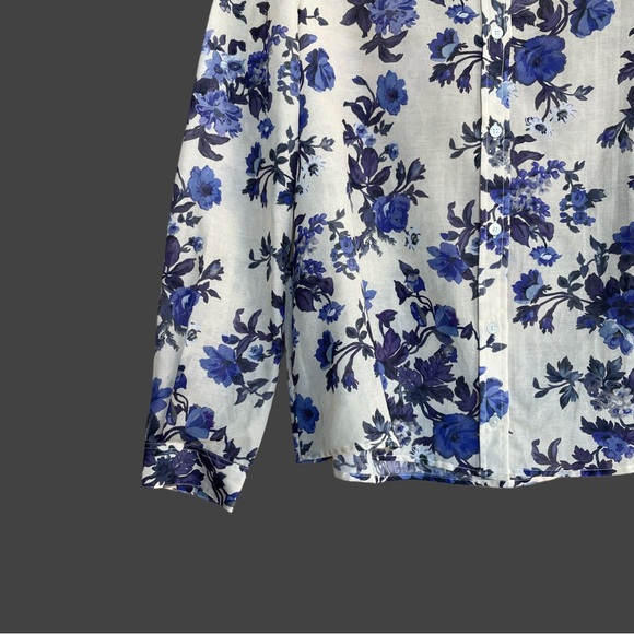 SEZANE NWT Blue & White Floral Printed Lightweight Silk Button Down Pierro Shirt - Picture 9 of 15